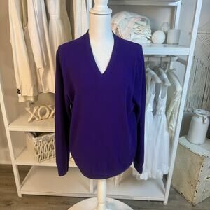 J Crew Women's Size L SLim Fit Purple 100% Cashmere V Neck Sweater #3321